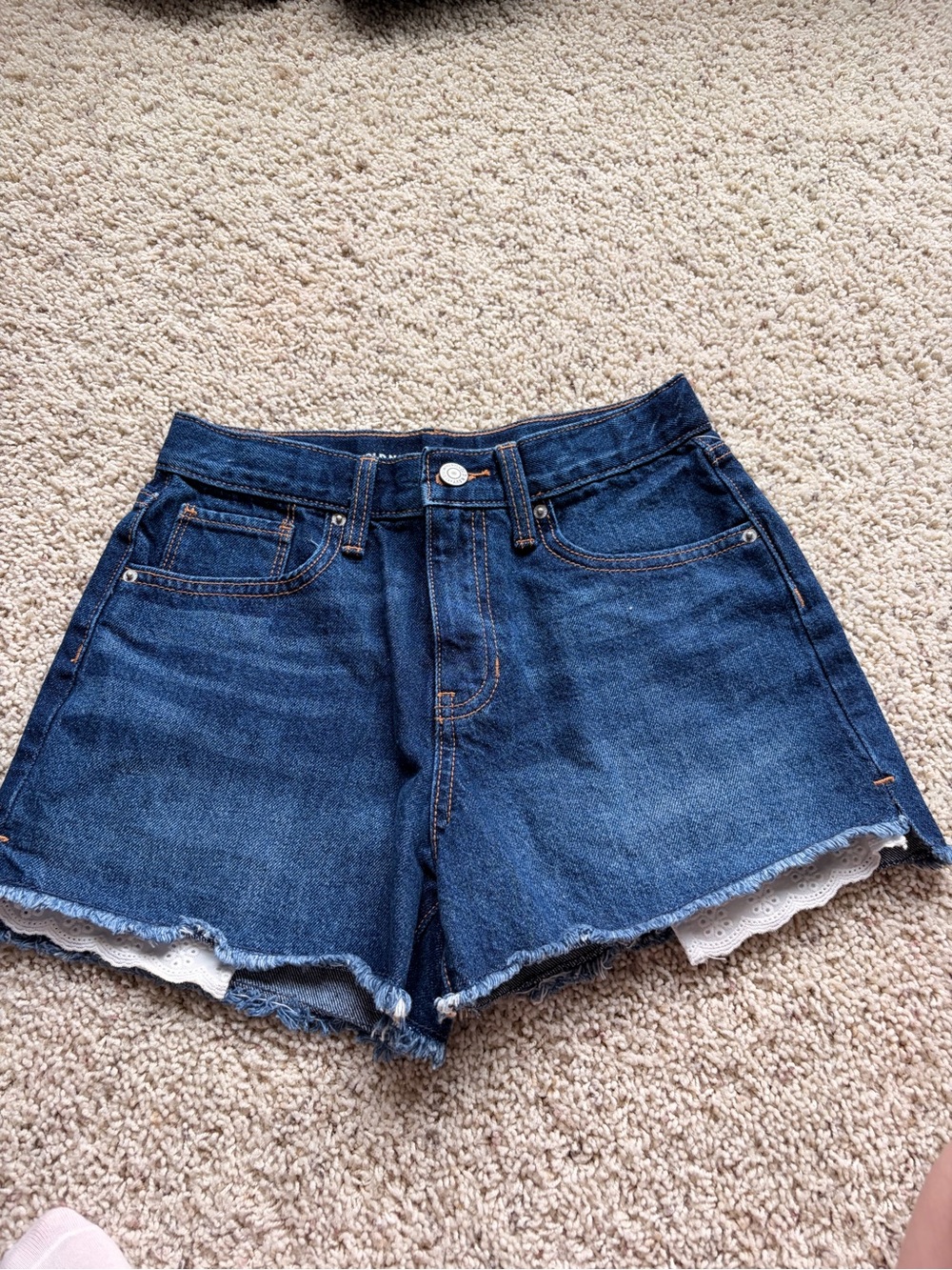 Kids Dark Blue Denim Shorts with Lace Trim